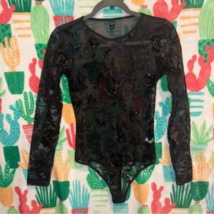 Windsor Black Mesh Detail Top Rose Design size M